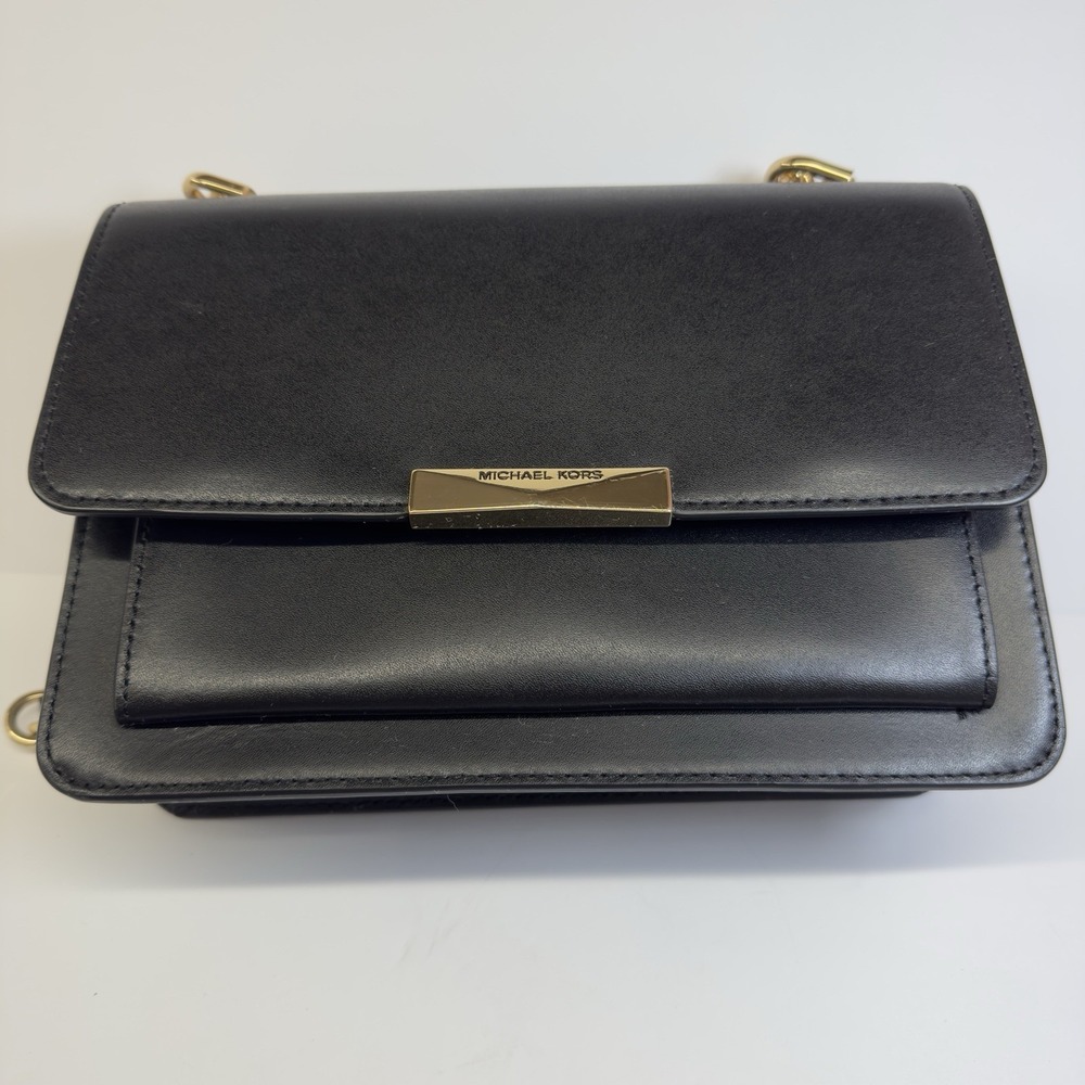 Michael Kors Black Leather Shoulder Bag with Gold Hardware - Picture 5 of 10